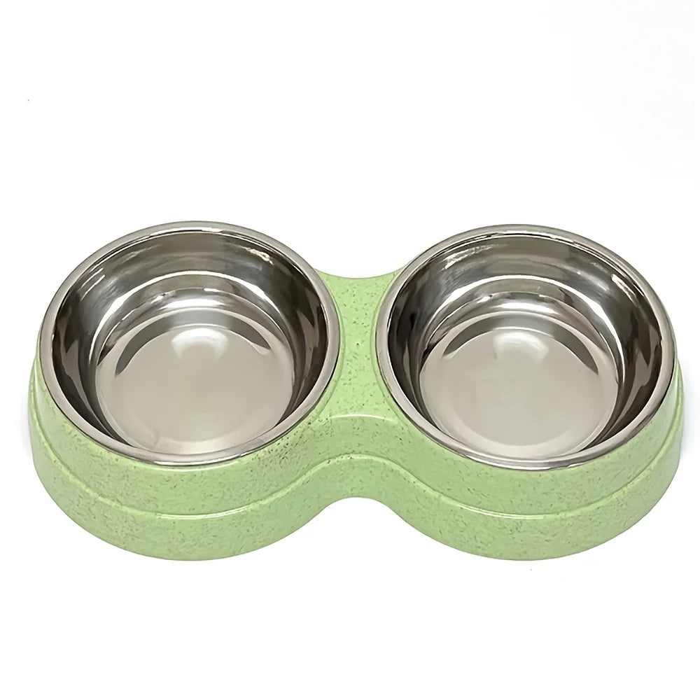 Dual Stainless Steel Pet Bowl – Non-Slip Double Food & Water Dish for Cats & Dogs