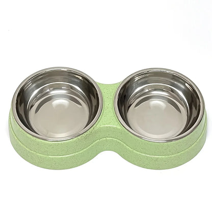 Dual Stainless Steel Pet Bowl – Non-Slip Double Food & Water Dish for Cats & Dogs
