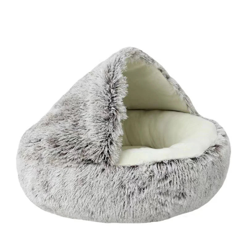 Round Plush Cat & Dog Bed – Warm Soft Sleeping Nest Cave for Small Pets