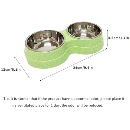 Dual Stainless Steel Pet Bowl – Non-Slip Double Food & Water Dish for Cats & Dogs